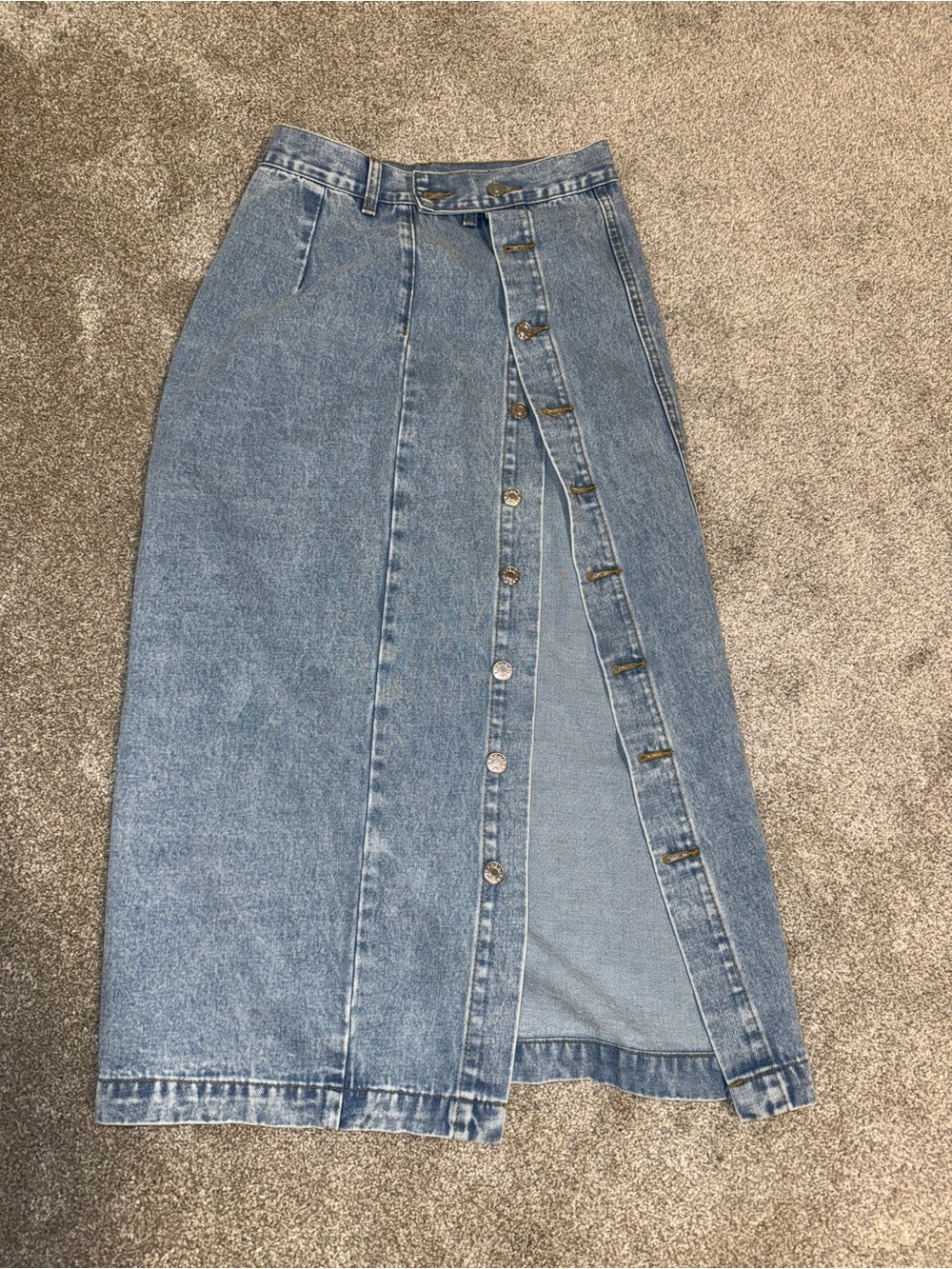 Classic Blue Denim Button-Front Midi Skirt